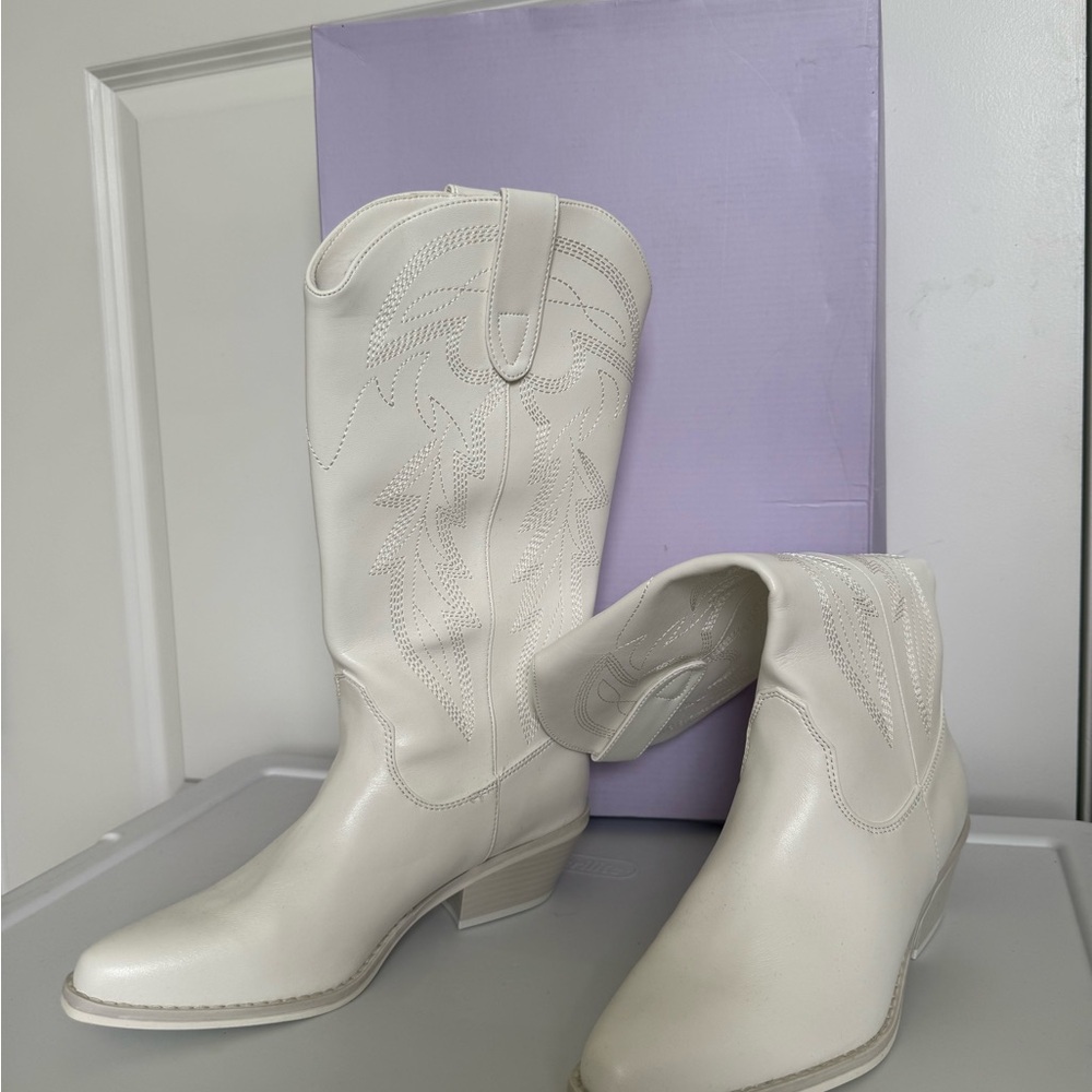 Madden Girl Cream Heeled Western Boots
